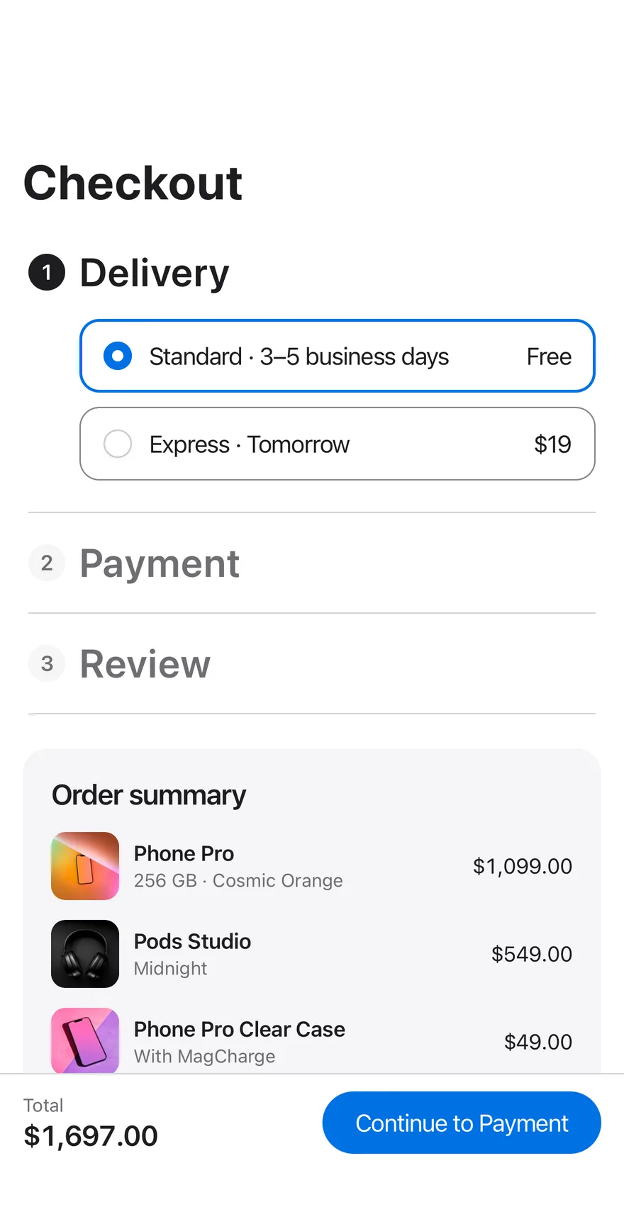 Bag Checkout on iOS in light mode