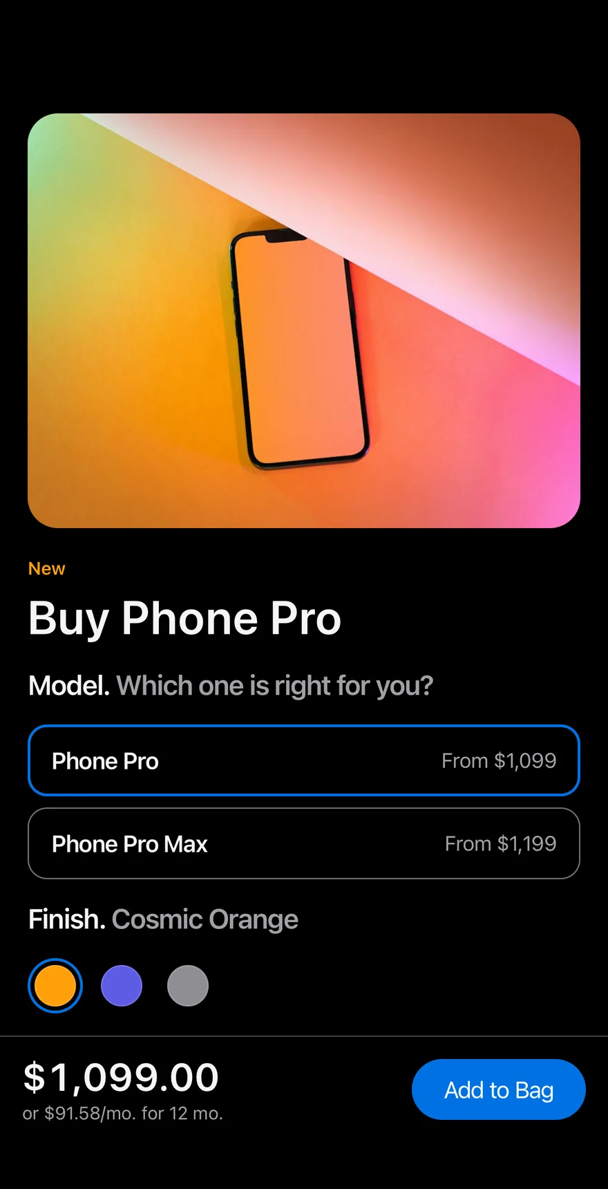 Bag Configure on iOS in dark mode