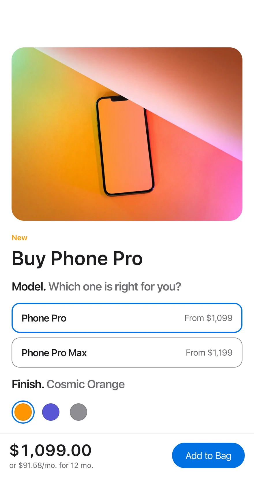 Bag Configure on iOS in light mode