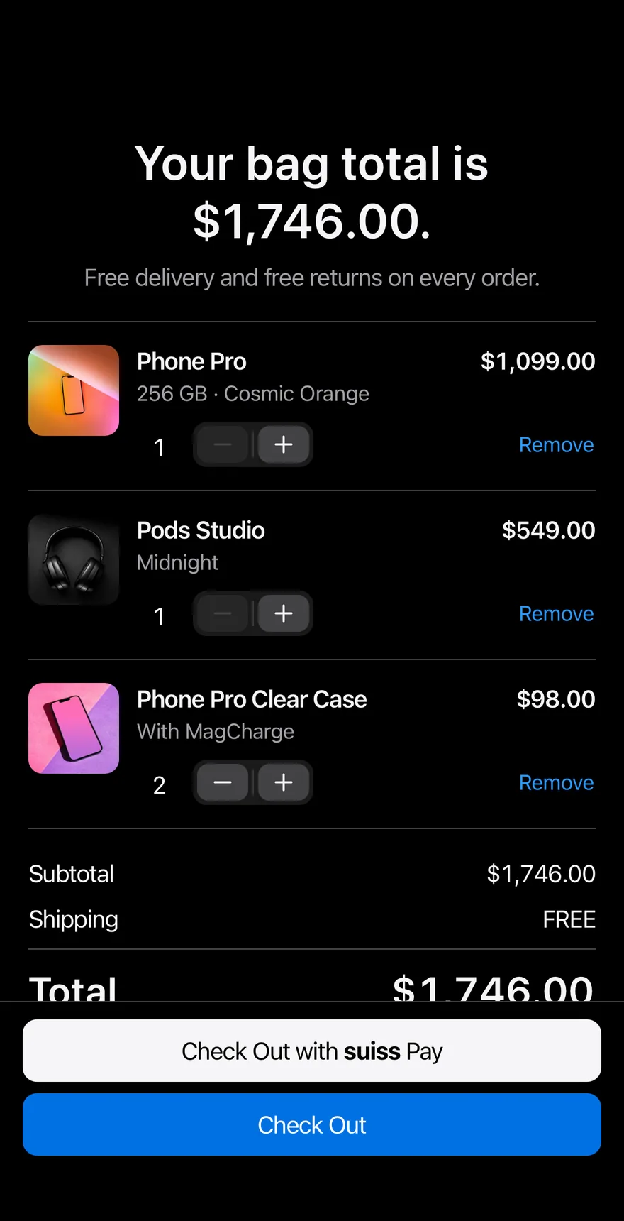 Bag Review on iOS in dark mode