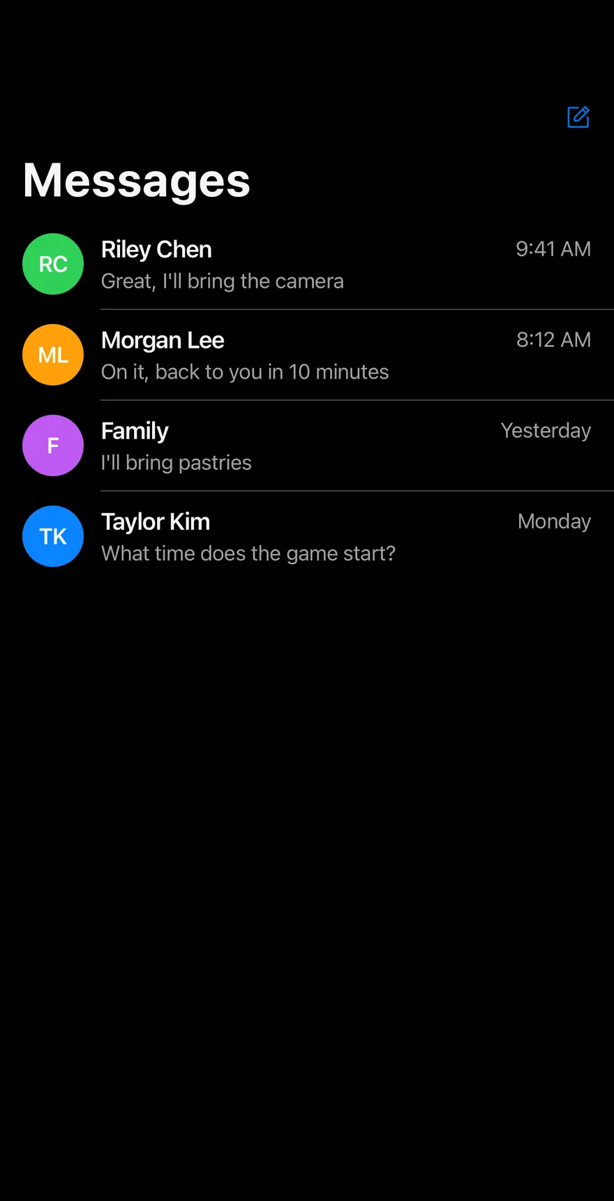 Chat Conversations on iOS in dark mode