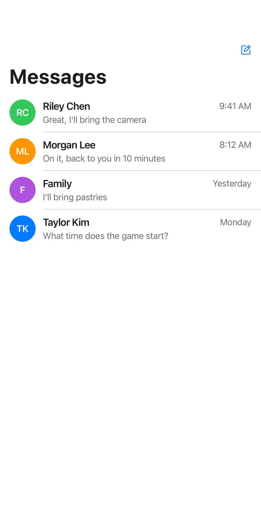 Chat Conversations on iOS in light mode