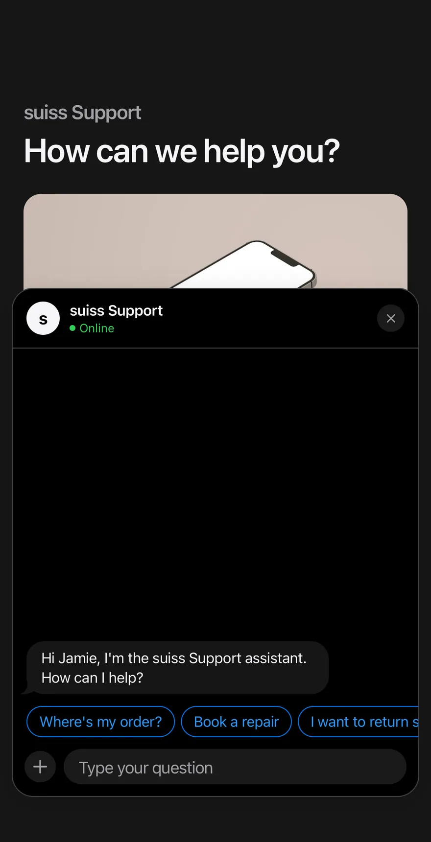 Chat Support on iOS in dark mode