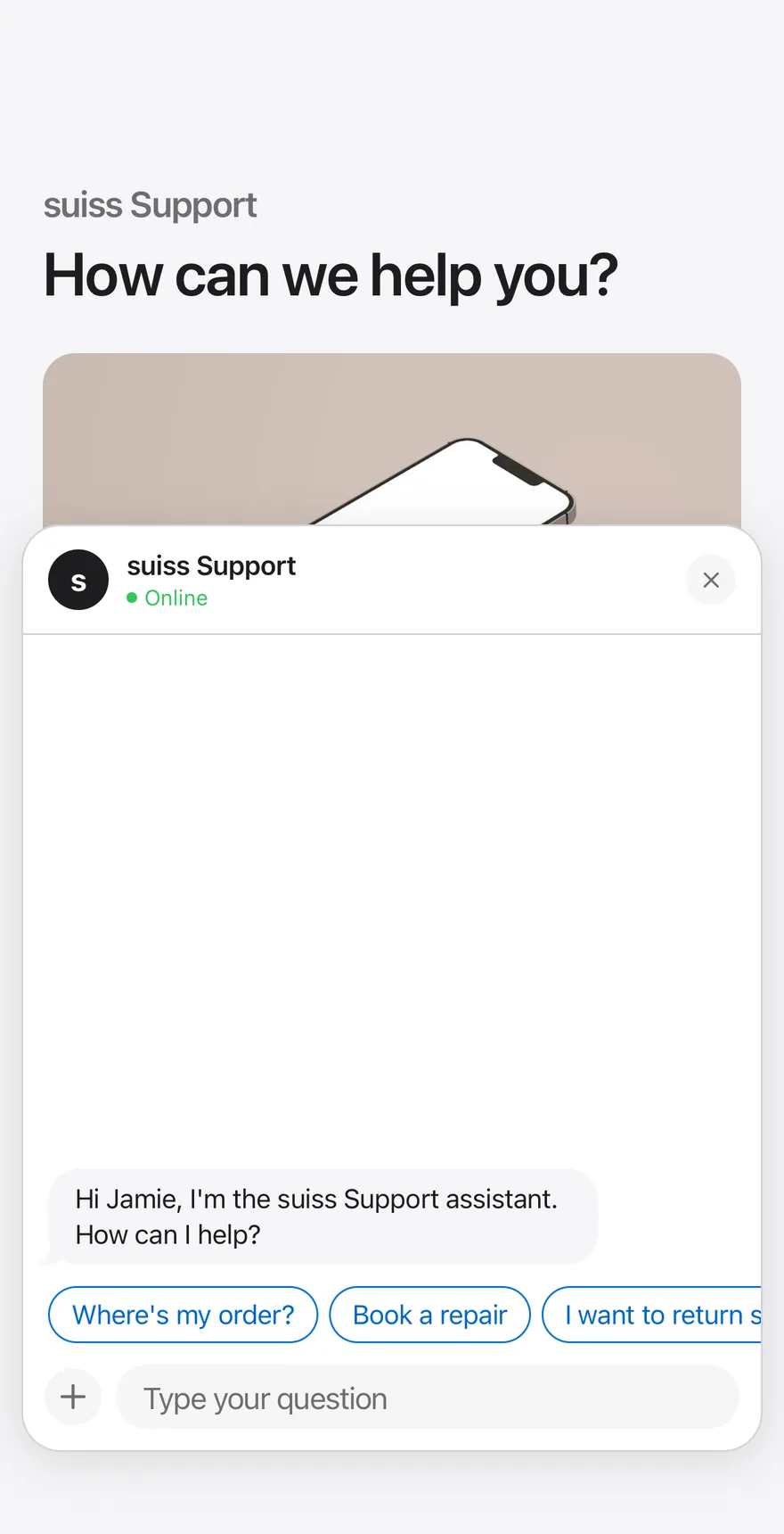 Chat Support on iOS in light mode