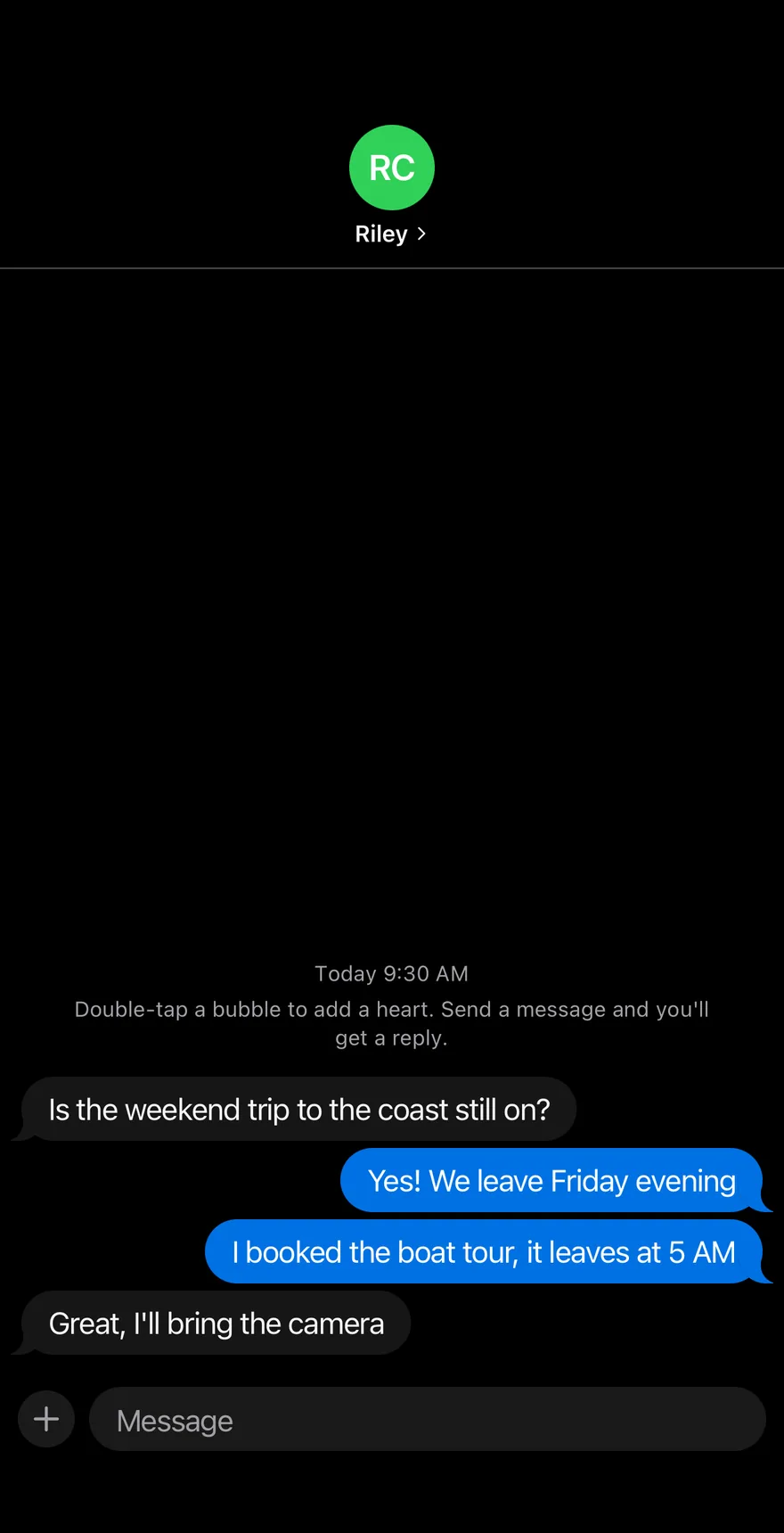 Chat Thread on iOS in dark mode