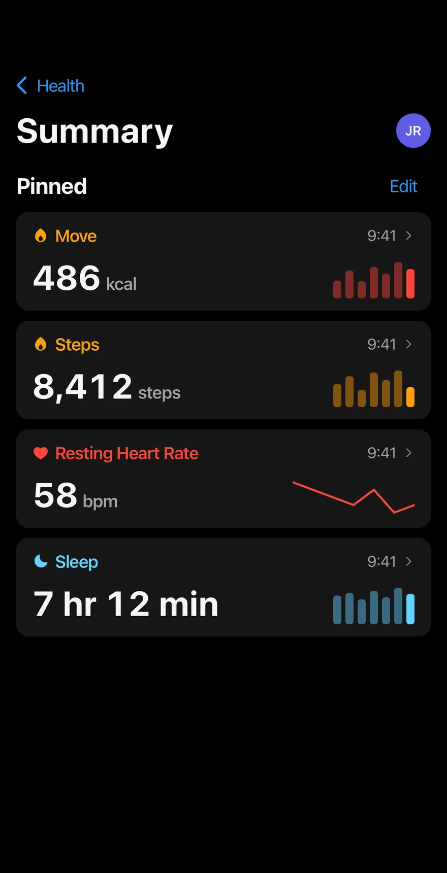 Dash Health on iOS in dark mode