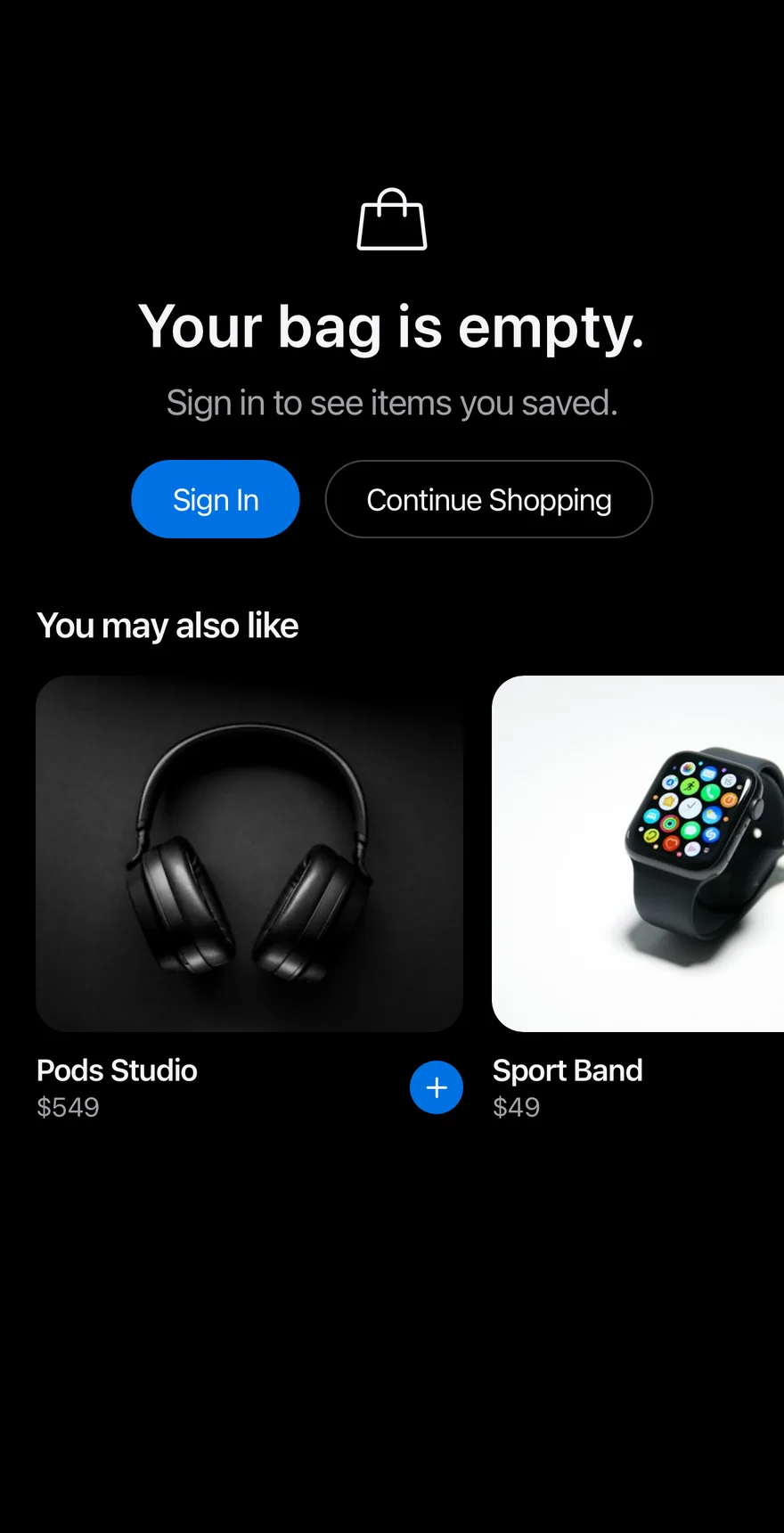 Empty Bag on iOS in dark mode