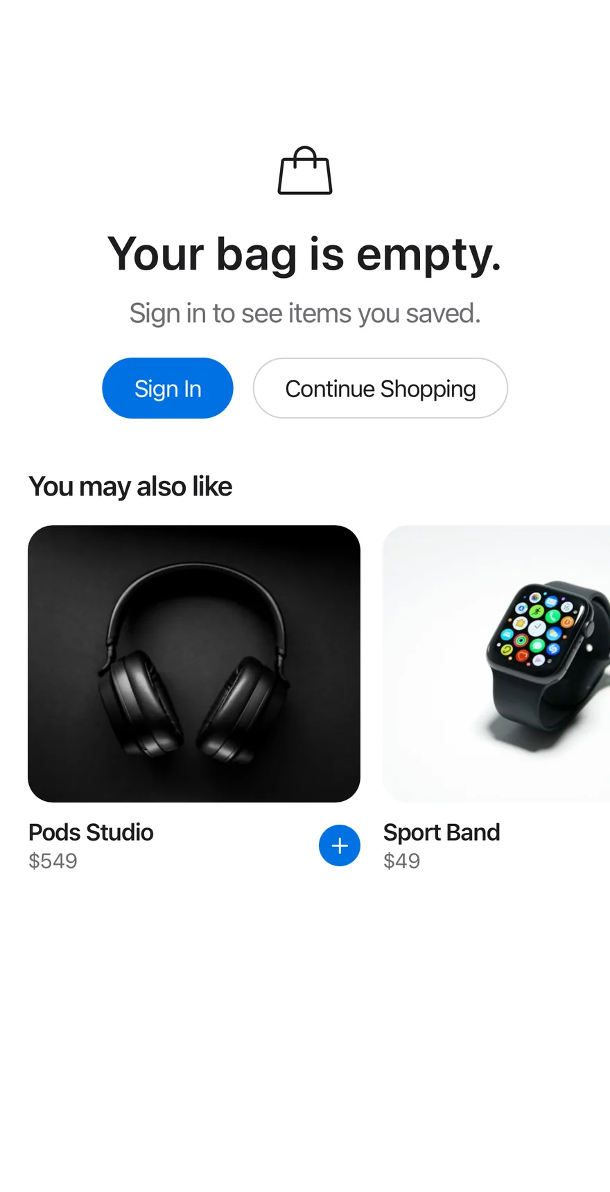 Empty Bag on iOS in light mode