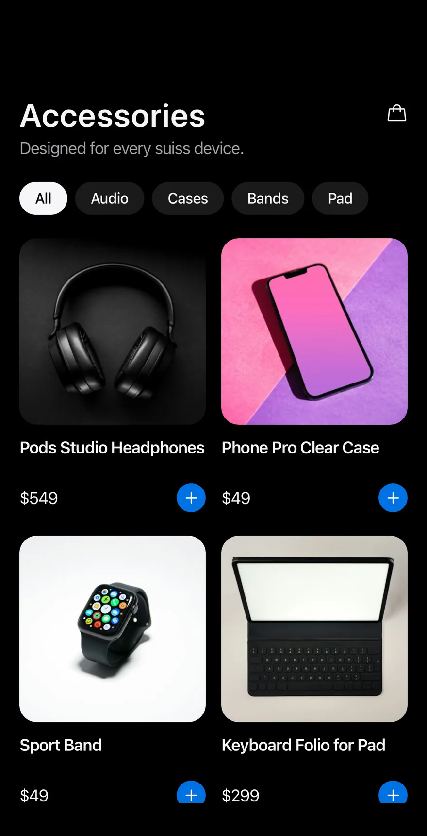 Grid Accessories on iOS in dark mode
