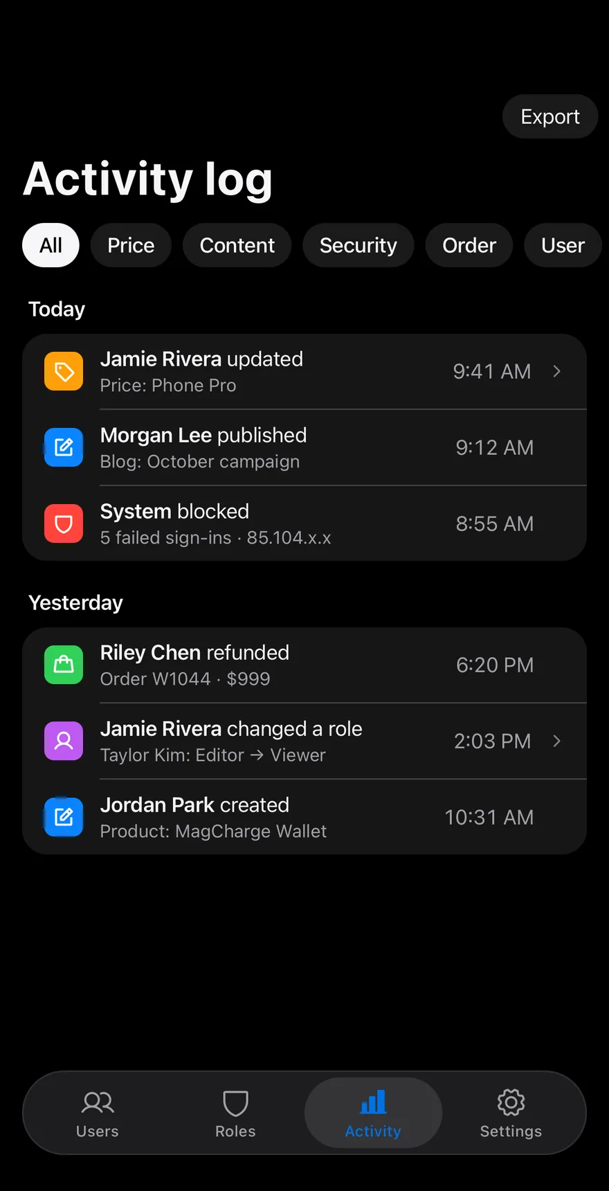 Log Activity on iOS in dark mode