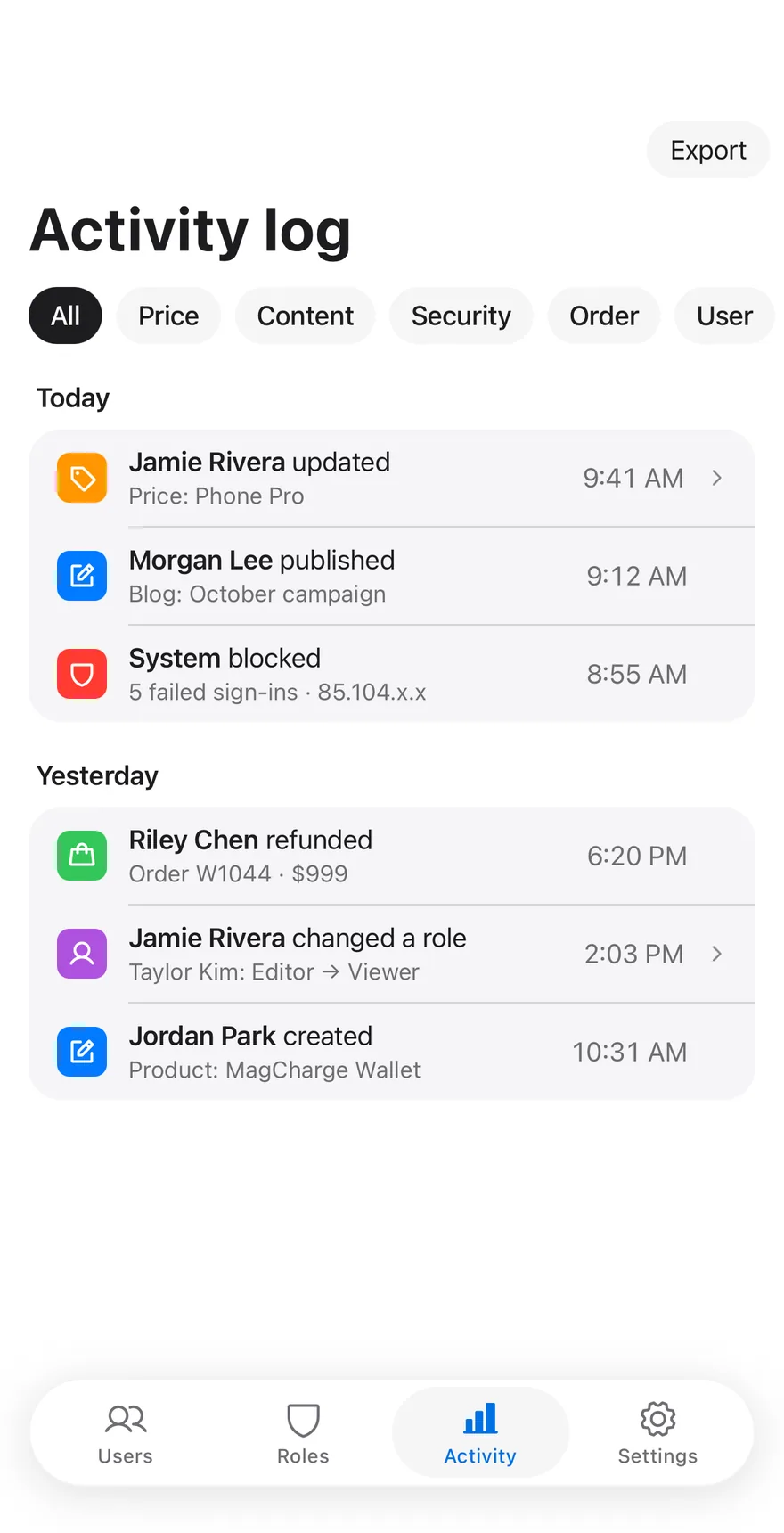 Log Activity on iOS in light mode