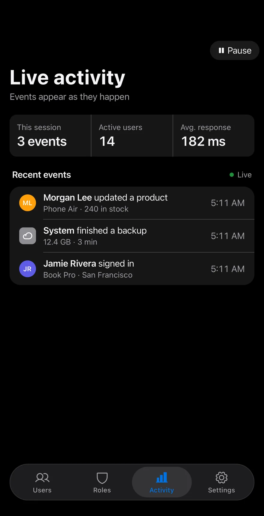 Log Live on iOS in dark mode