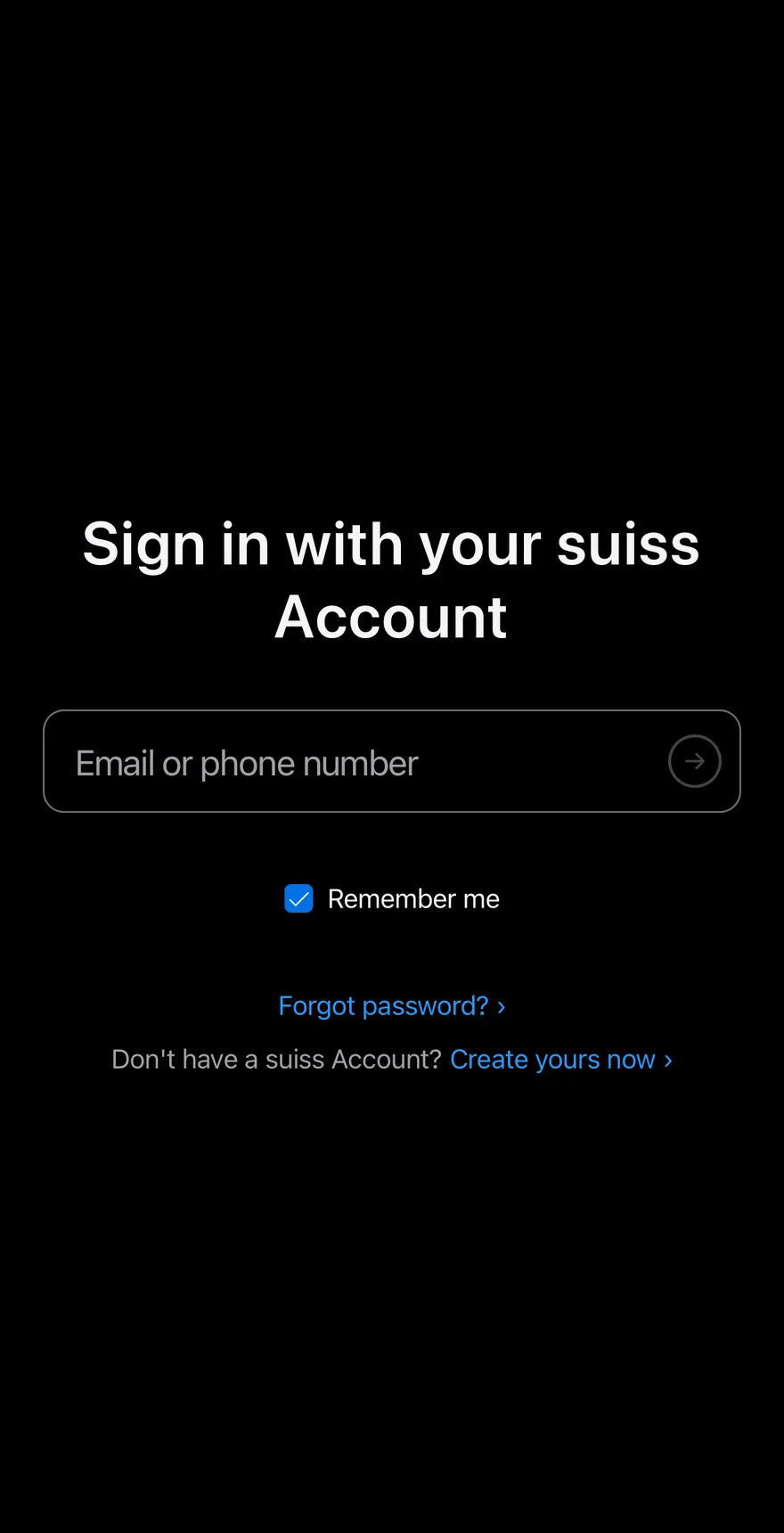 Login Account on iOS in dark mode