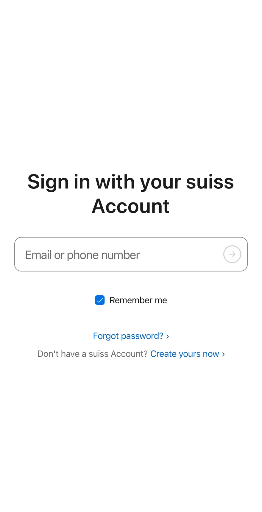 Login Account on iOS in light mode