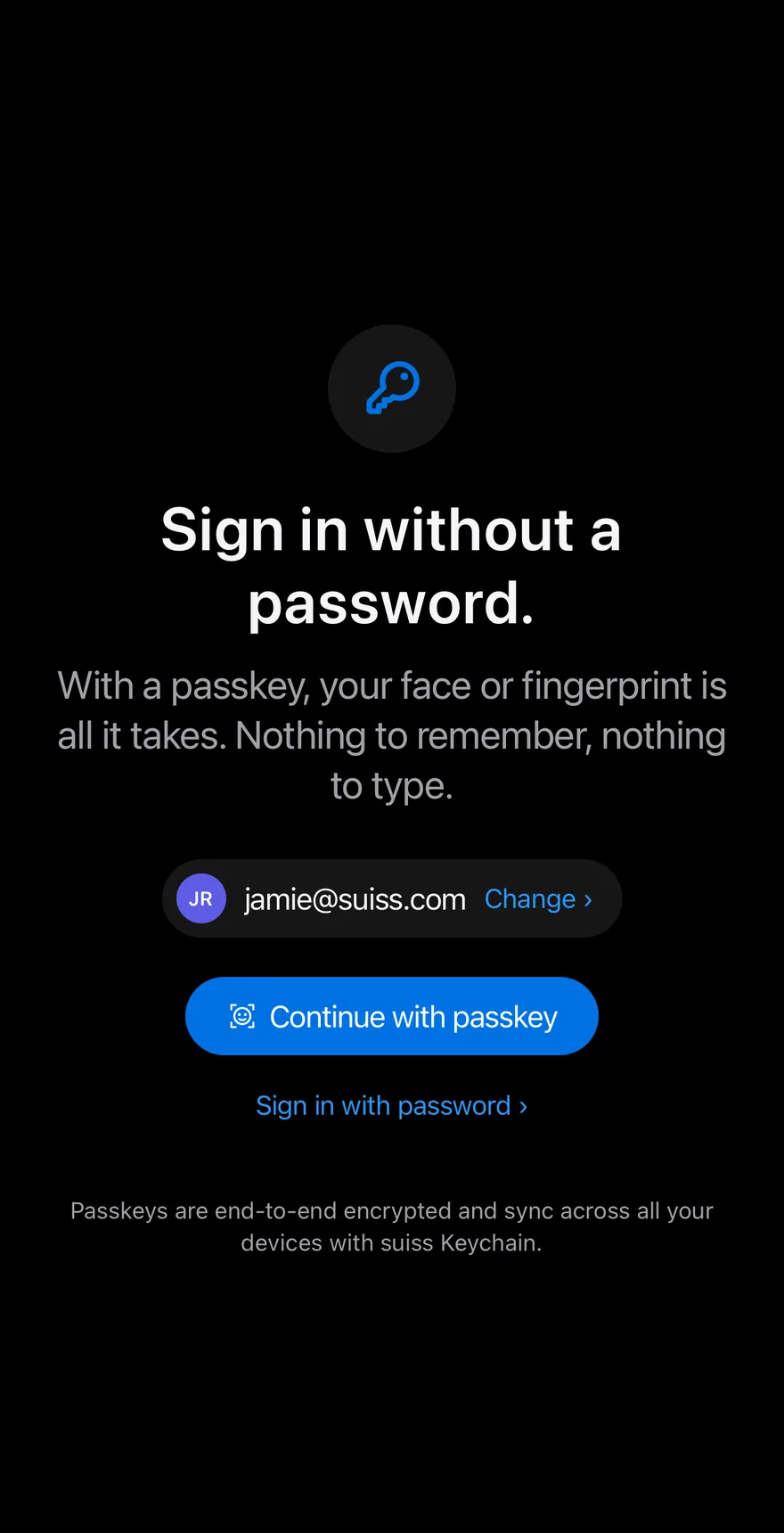 Login Passkey on iOS in dark mode