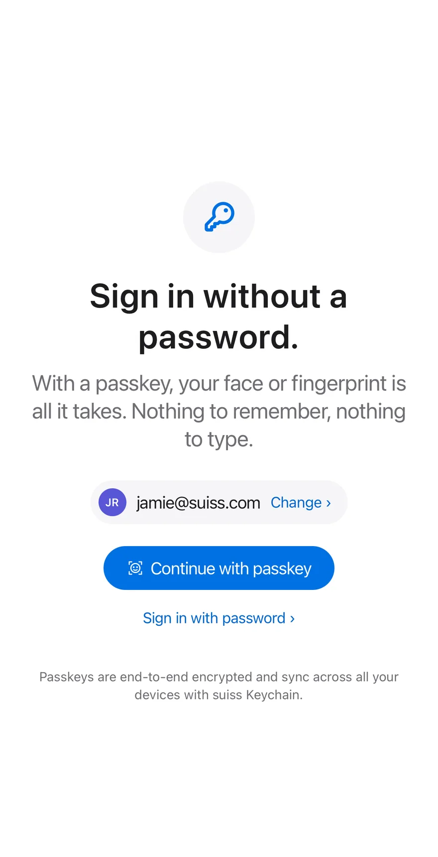 Login Passkey on iOS in light mode