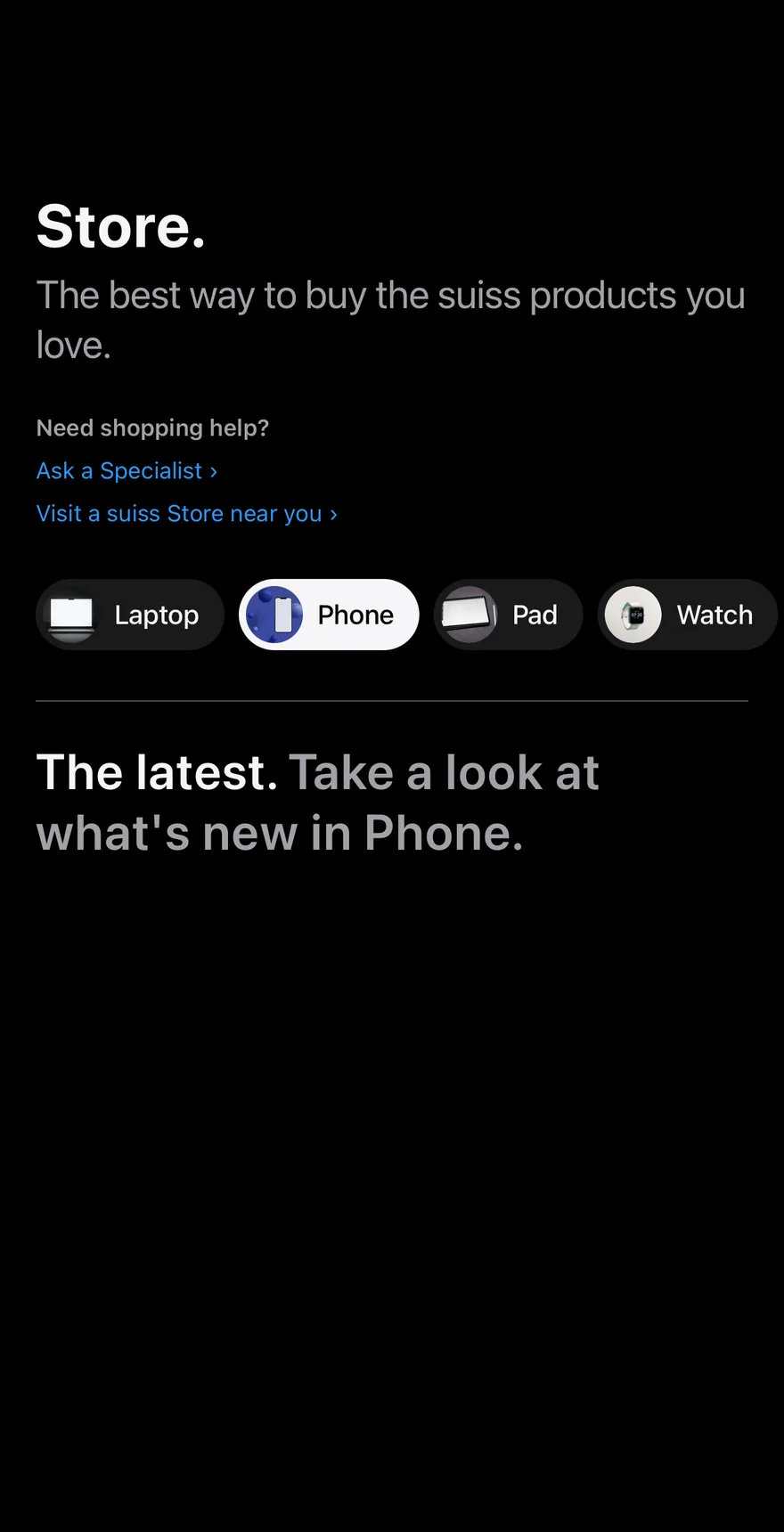 Nav Categories on iOS in dark mode