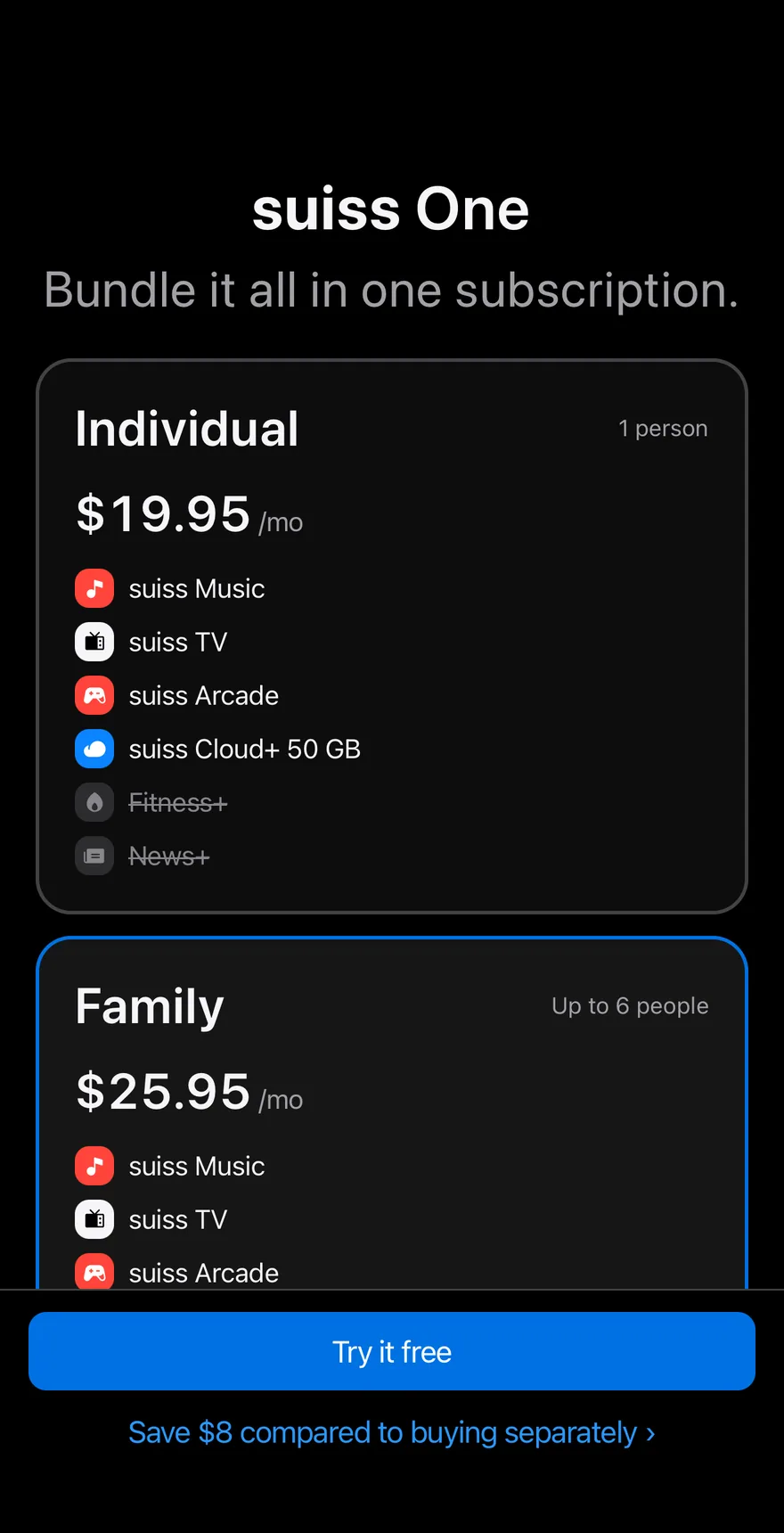 Price Bundle on iOS in dark mode