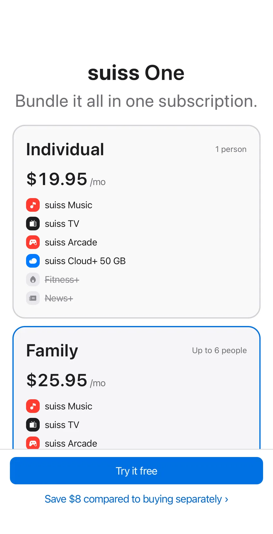 Price Bundle on iOS in light mode
