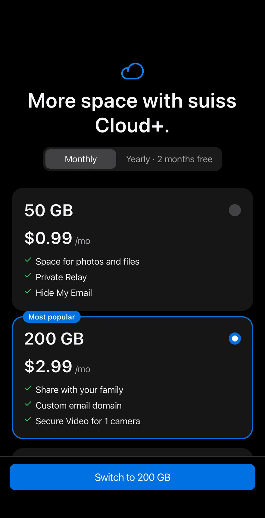 Price Storage on iOS in dark mode