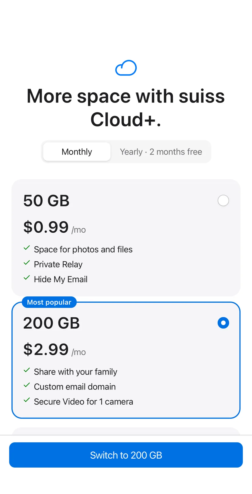Price Storage on iOS in light mode
