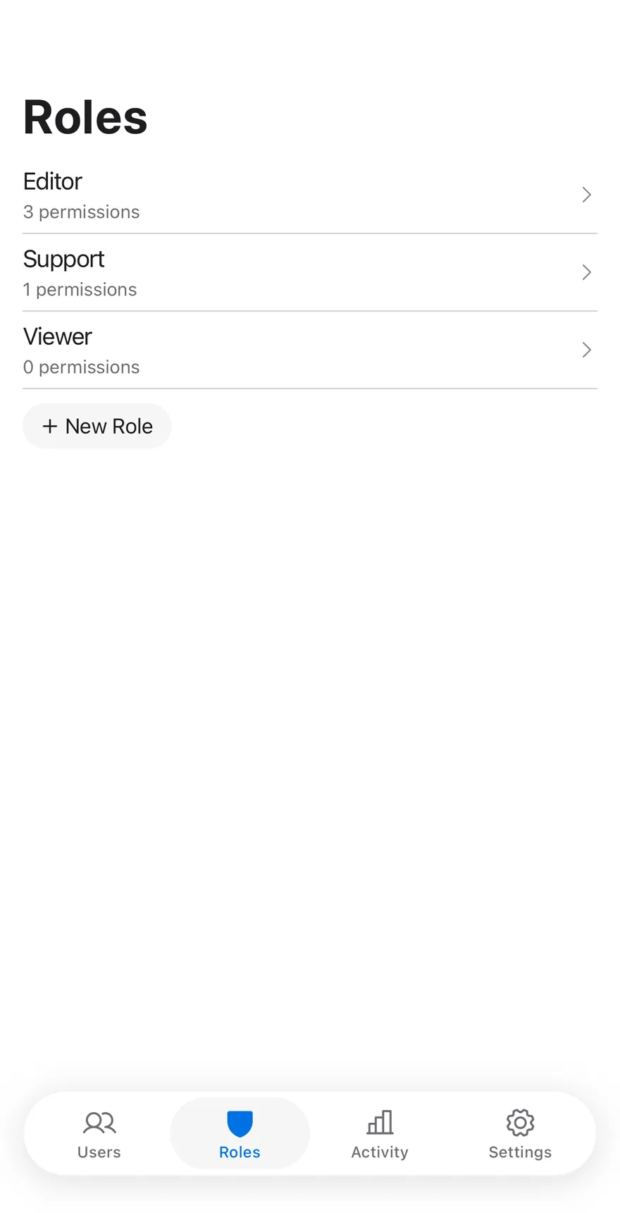 Roles Editor on iOS in light mode