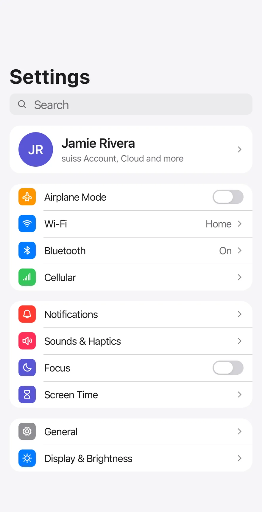 Settings Device on iOS in light mode