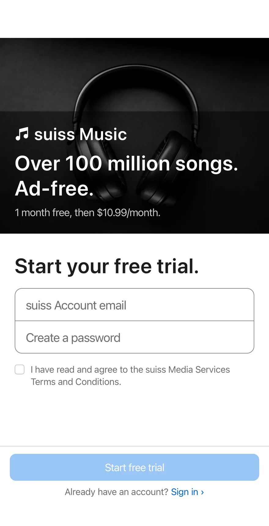 Signup Trial on iOS in light mode