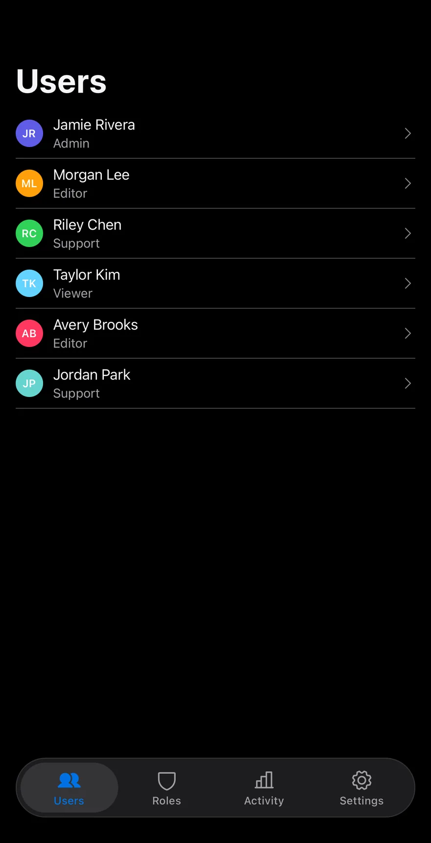 Users Detail on iOS in dark mode