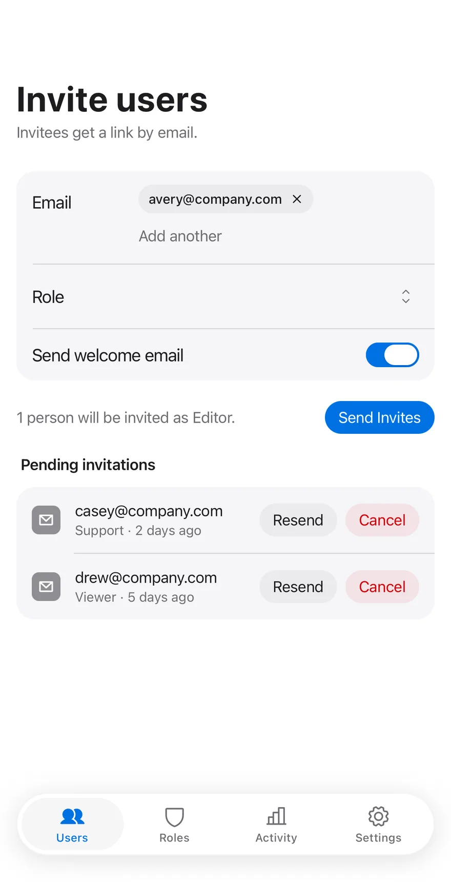 Users Invite on iOS in light mode