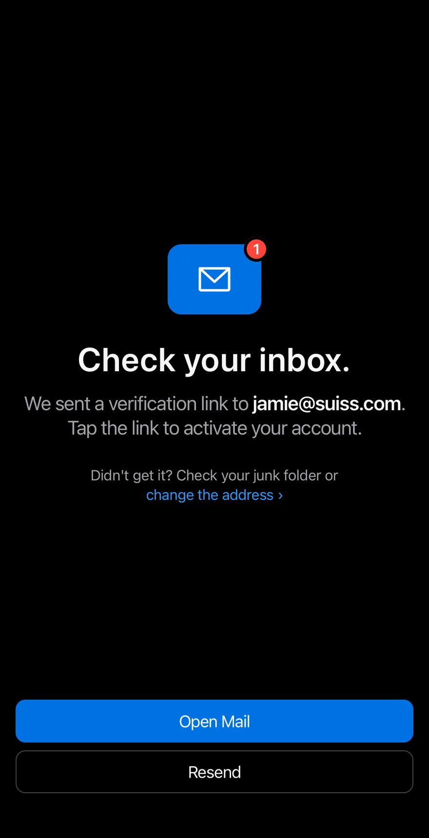 Verify Email on iOS in dark mode
