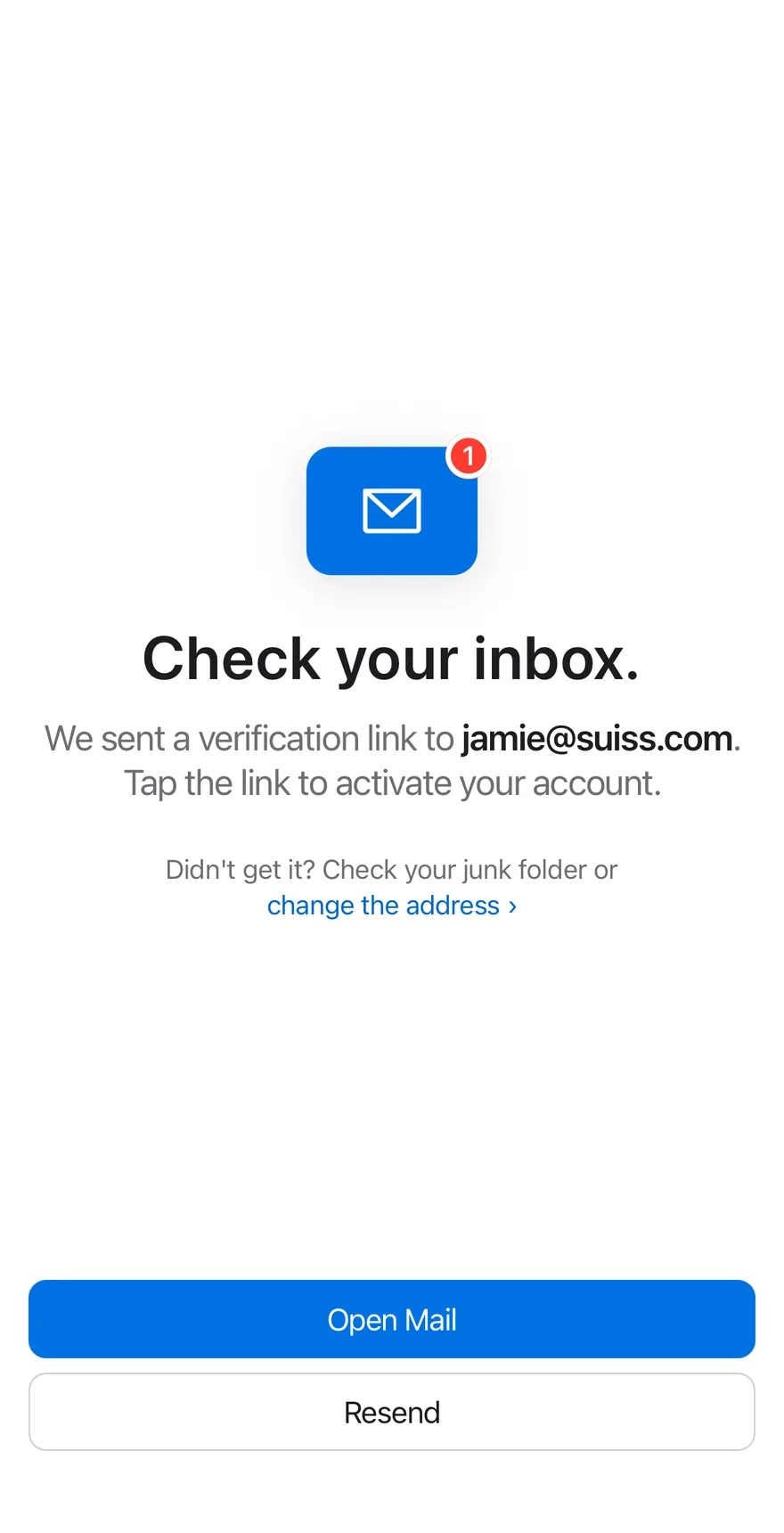 Verify Email on iOS in light mode