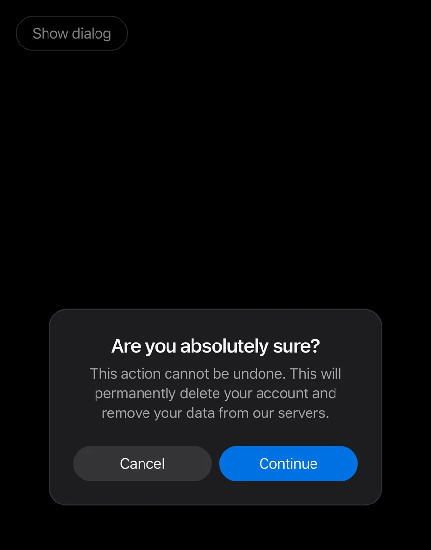 Alert Dialog (open by default) on iOS in dark mode