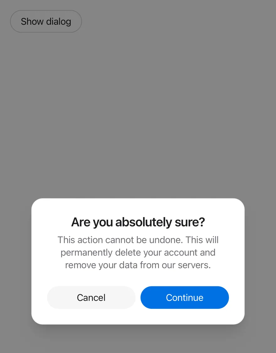 Alert Dialog (open by default) on iOS in light mode