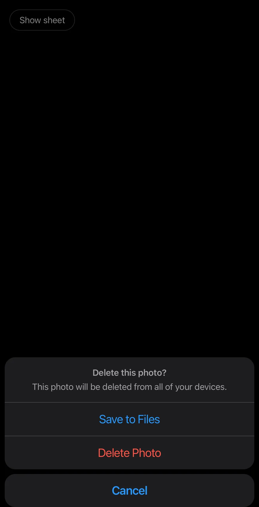 Alert Sheet (open by default) on iOS in dark mode