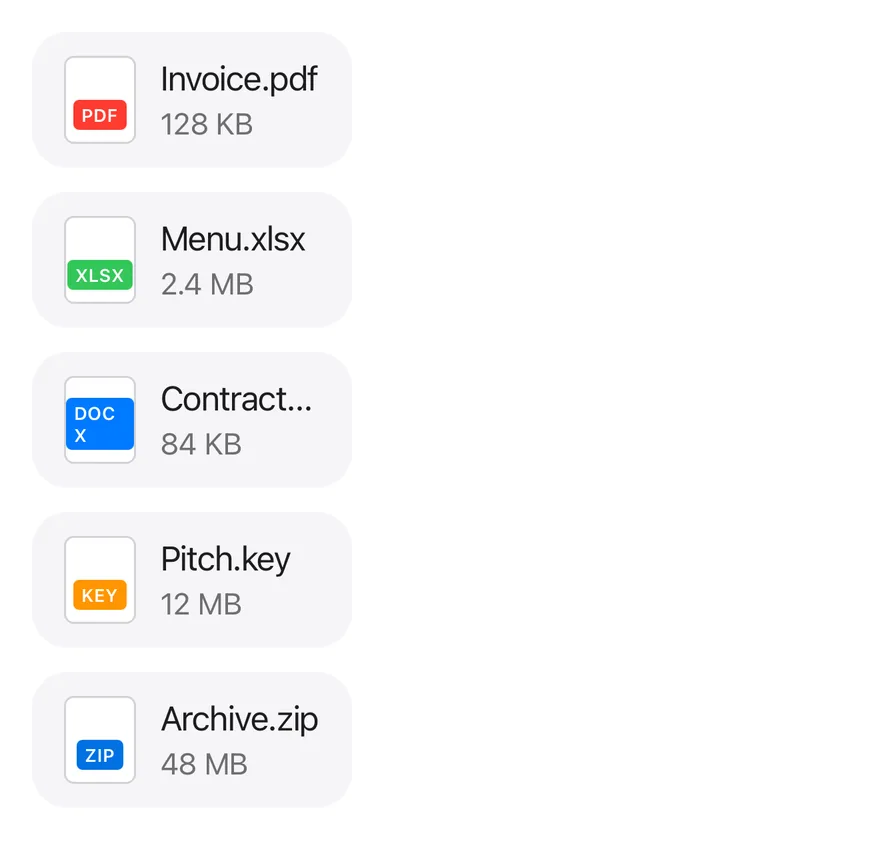 Attachment (file types) on iOS in light mode