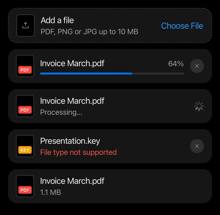 Attachment (states) on iOS in dark mode