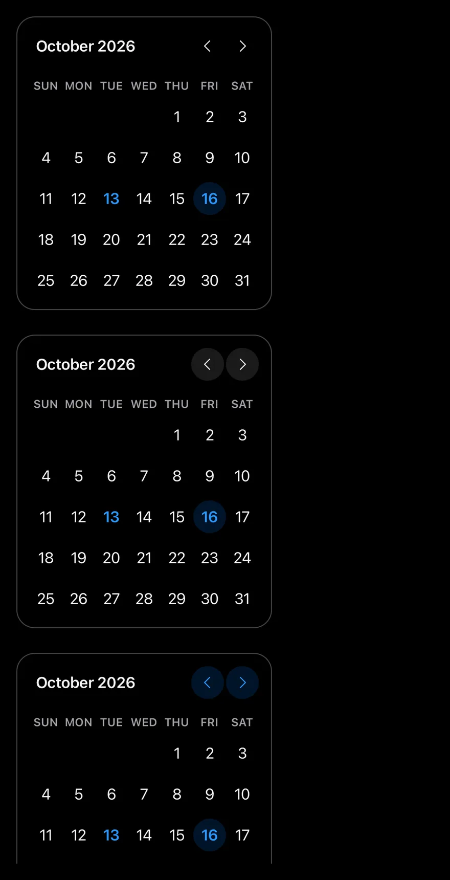 Calendar (button variants) on iOS in dark mode