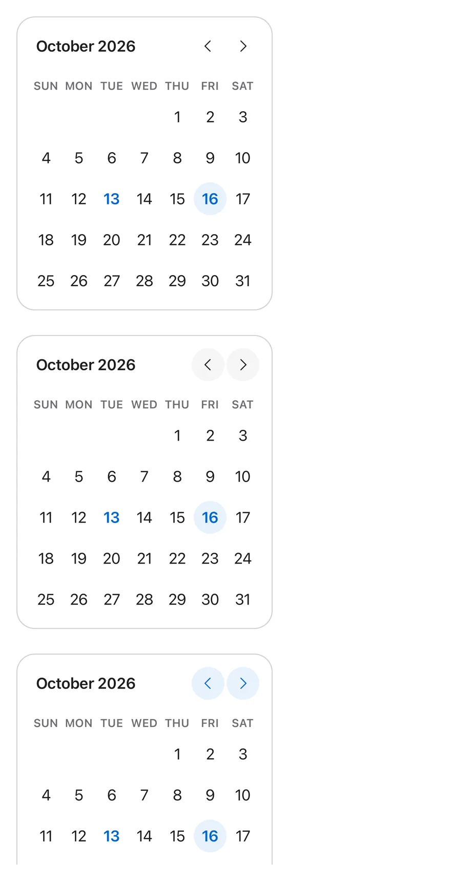Calendar (button variants) on iOS in light mode