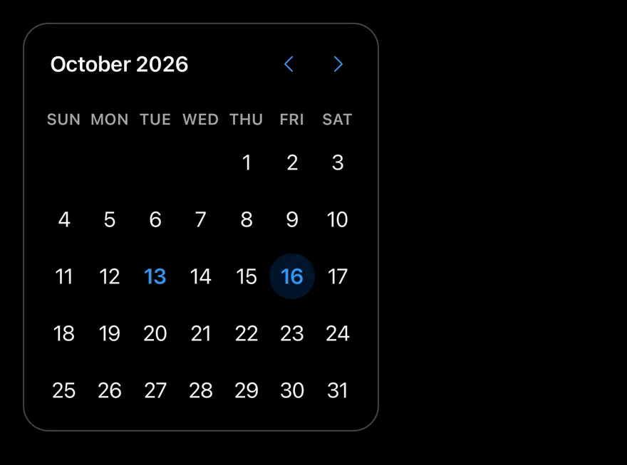 Calendar on iOS in dark mode
