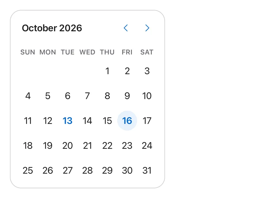 Calendar on iOS in light mode