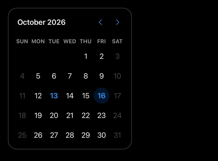 Calendar (disabled days) on iOS in dark mode