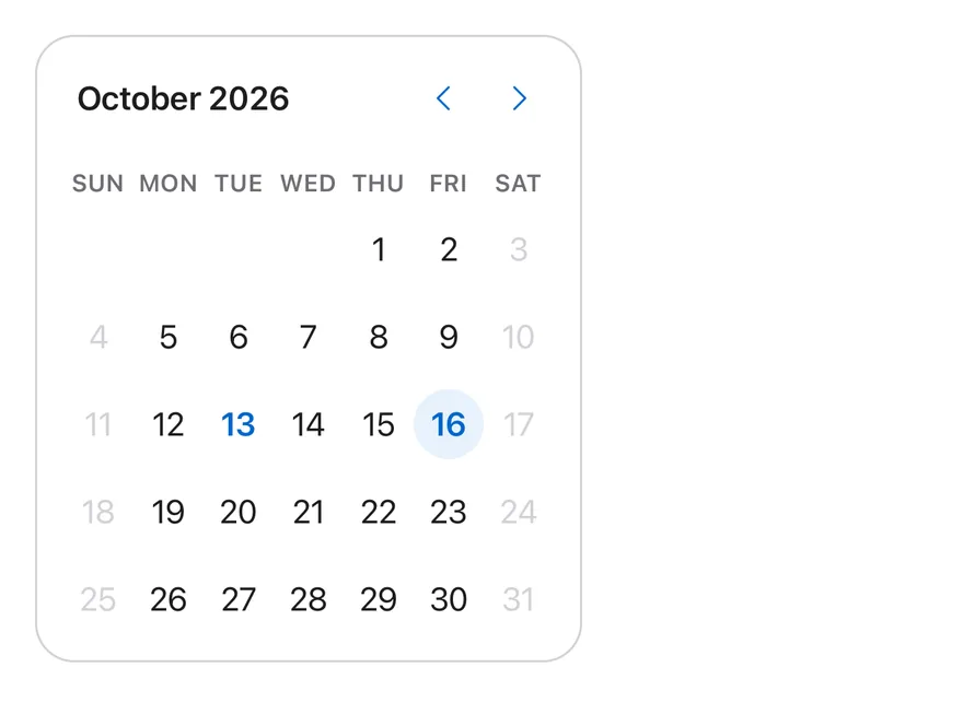 Calendar (disabled days) on iOS in light mode