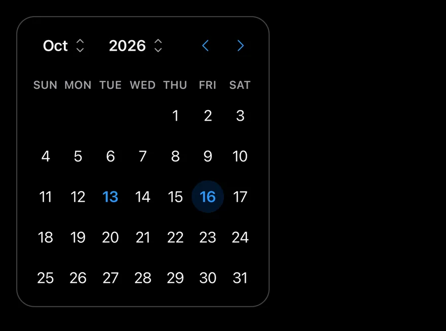 Calendar (dropdown caption) on iOS in dark mode