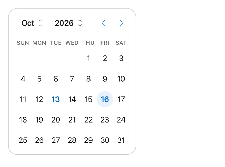 Calendar (dropdown caption) on iOS in light mode