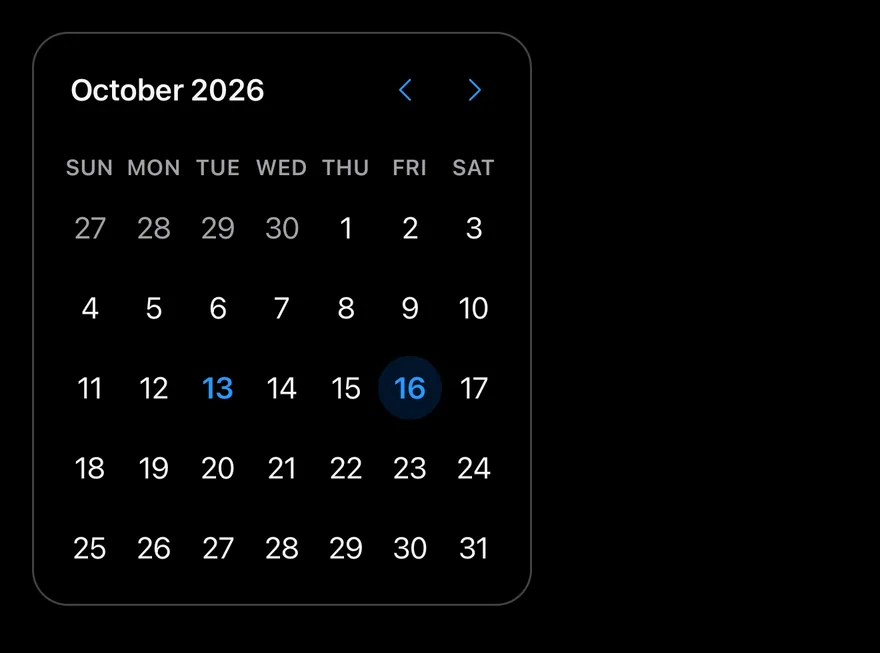 Calendar (outside days) on iOS in dark mode