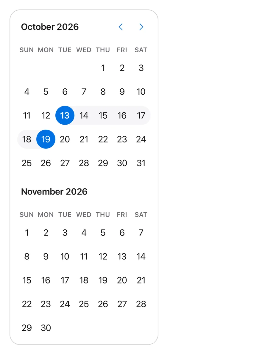 Calendar (range) on iOS in light mode