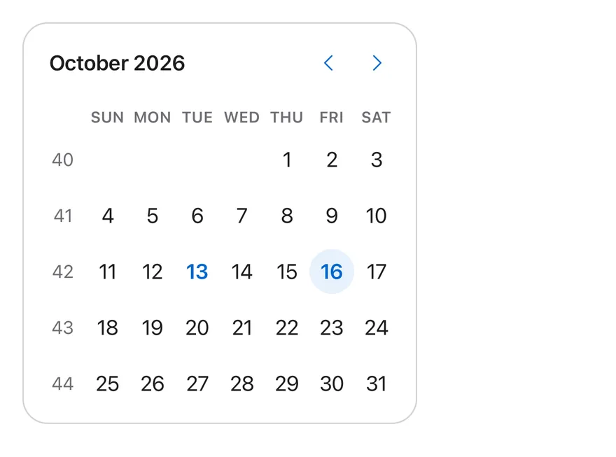 Calendar (week numbers) on iOS in light mode