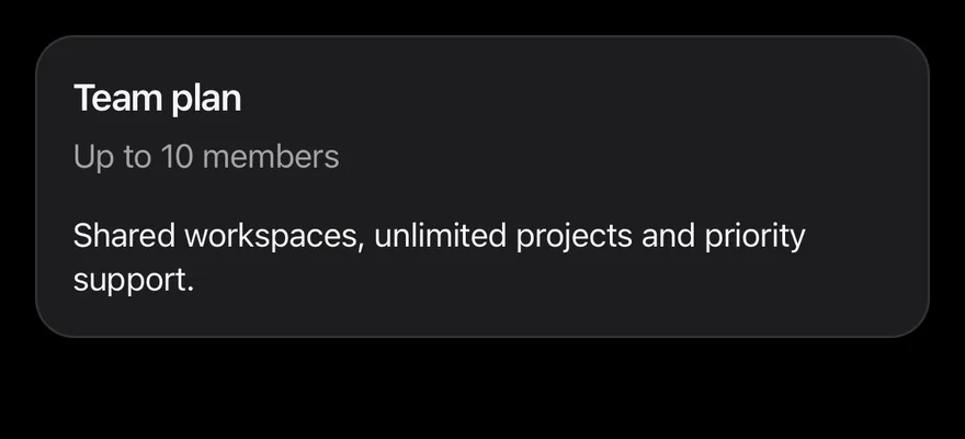 Card (small) on iOS in dark mode