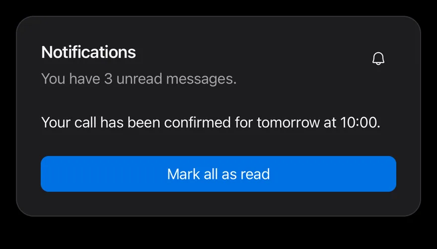 Card (with action) on iOS in dark mode